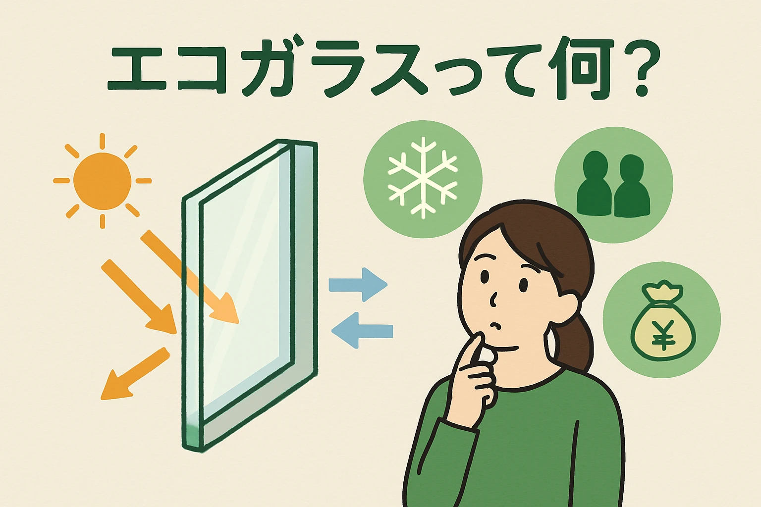 Firefly_GPT_エコガラスって何？種類と選び方をわかりやすく解説　イラスト　文字いらない　イラストだけ　エコガラスって何？このテキストだけ入れて 280202